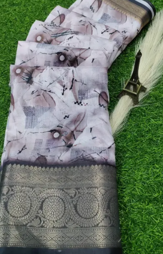 Floral Digital Print Dola Silk Saree