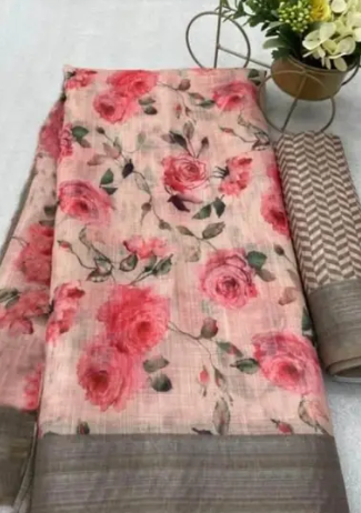 Linen Cotton Digital Print Saree