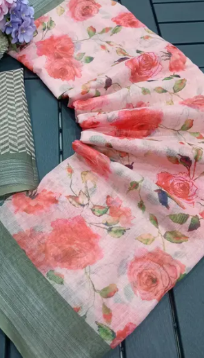 Linen Cotton Digital Print Saree