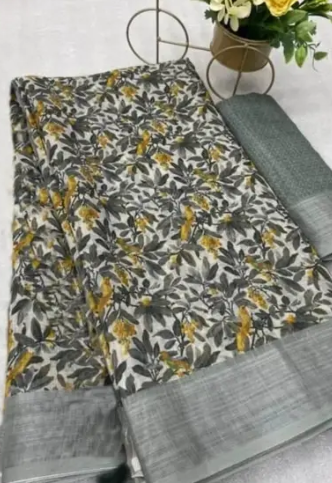 Linen Cotton Digital Print Saree