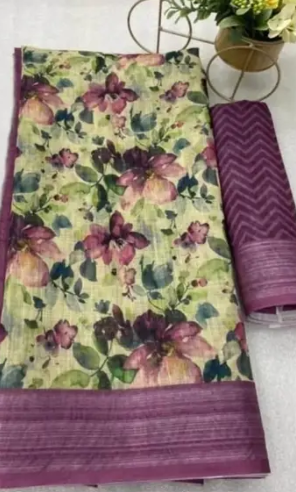 Linen Cotton Digital Print Saree