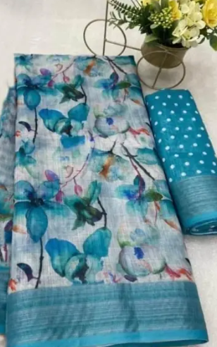 Linen Cotton Digital Print Saree