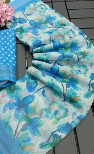 Linen Cotton Digital Print Saree