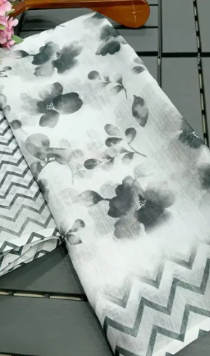 Floral Digital Printed Linen Cotton Saree