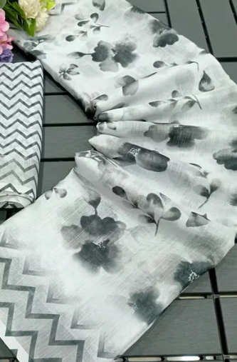 Floral Digital Printed Linen Cotton Saree