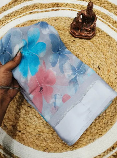 SATIN JARI DIGITAL PRINT DESIGN SAREE