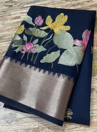Banarasi Embroidery Cotton Silk Saree
