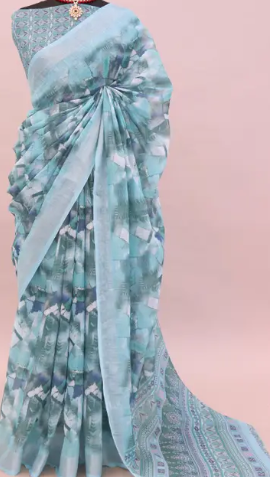 Cotton Linen Digital Print Saree