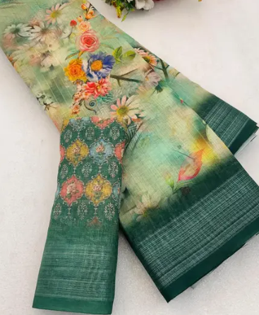 Cotton Linen Digital Print Saree