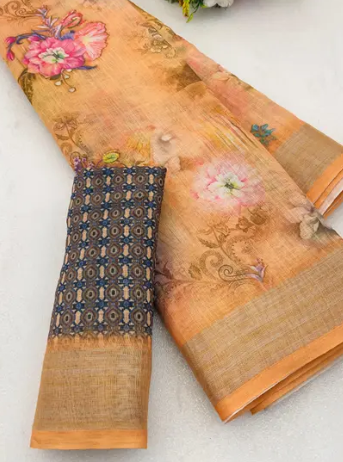 Cotton Linen Digital Print Saree