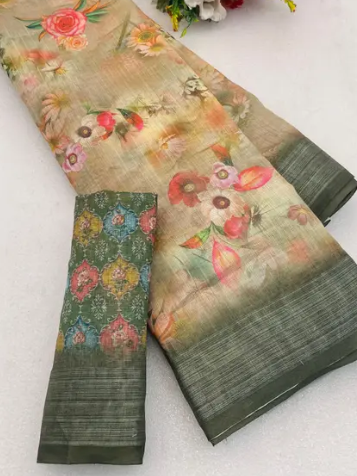 Cotton Linen Digital Print Saree