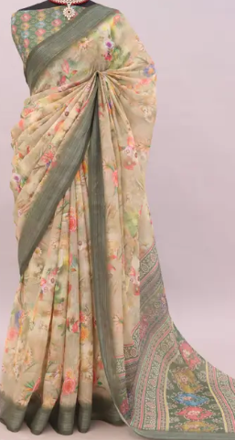 Cotton Linen Digital Print Saree