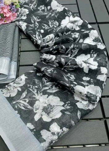 Designer Digital Print Linen Cotton Saree