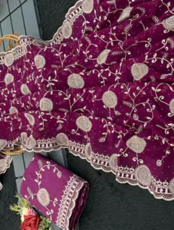 Gorgeous Heavy Embroidered Georgette Party Wear Saree