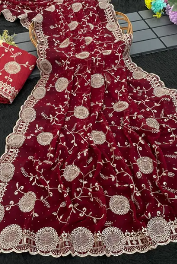 Gorgeous Heavy Embroidered Georgette Party Wear Saree