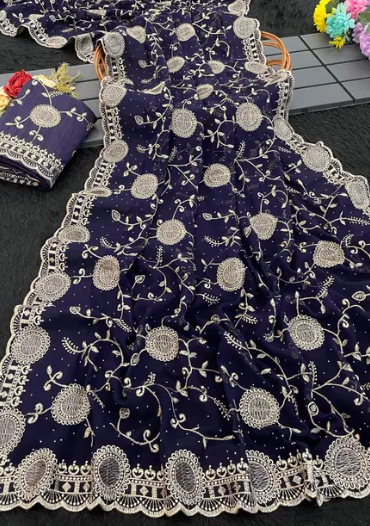 Gorgeous Heavy Embroidered Georgette Party Wear Saree