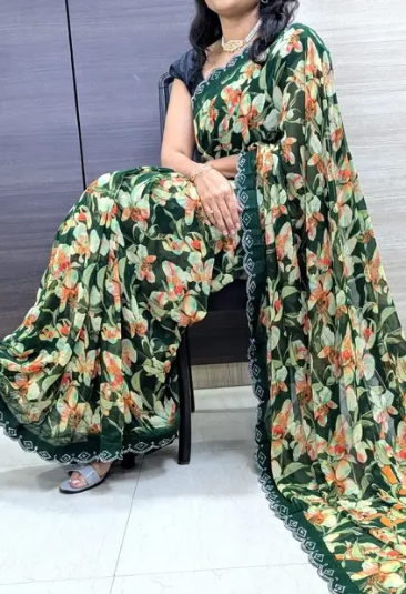 New Georgette Leaf Printed Saree