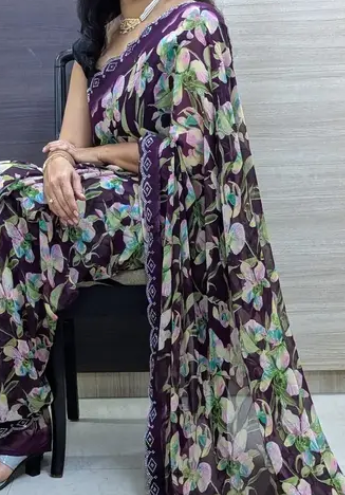 New Georgette Leaf Printed Saree