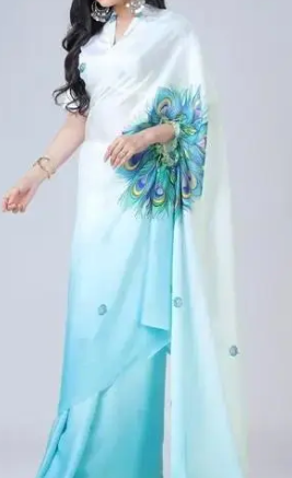 Digital Print Free Hand Satin Silk Saree