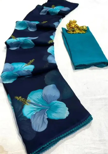 Trendy Georgette Saree with Solid Blouse