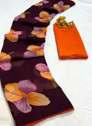 Trendy Georgette Saree with Solid Blouse