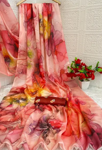 Satin Digital Print Saree