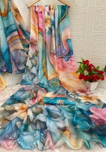 Satin Digital Print Saree