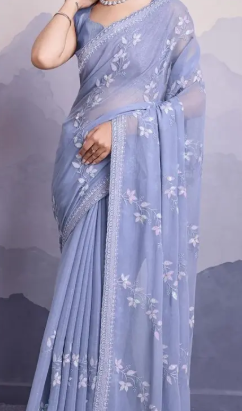 Women's Soft Shimmer Chiffon Embroidered Sarees