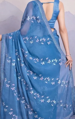 Women's Soft Shimmer Chiffon Embroidered Sarees