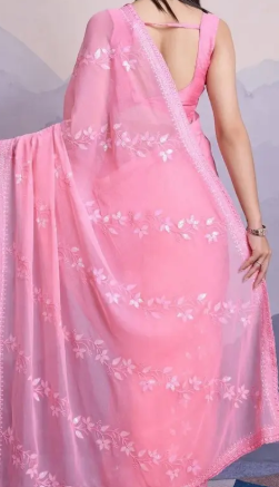 Women's Soft Shimmer Chiffon Embroidered Sarees