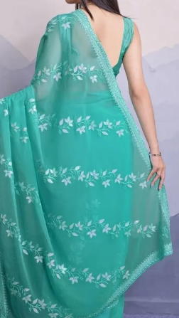 Women's Soft Shimmer Chiffon Embroidered Sarees