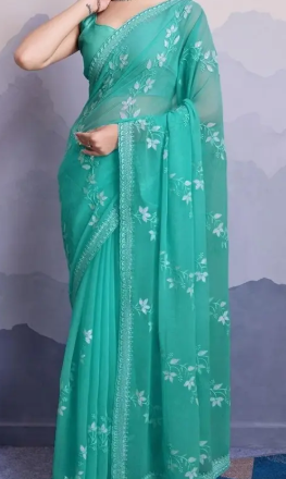Women's Soft Shimmer Chiffon Embroidered Sarees