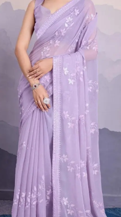 Women's Soft Shimmer Chiffon Embroidered Sarees