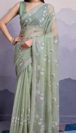 Women's Soft Shimmer Chiffon Embroidered Sarees