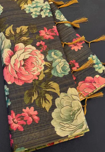 Soft Gold Erode Silk Digital Print Saree