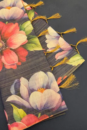 Soft Gold Erode Silk Digital Print Saree