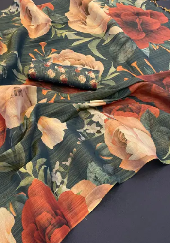 Soft Gold Erode Silk Digital Print Saree