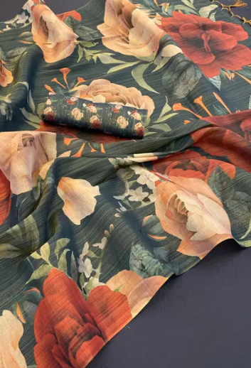 Soft Gold Erode Silk Digital Print Saree