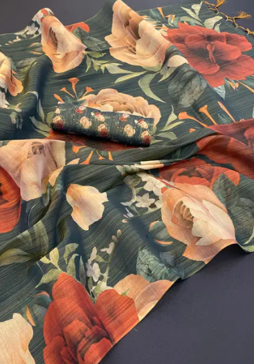 Soft Gold Erode Silk Digital Print Saree