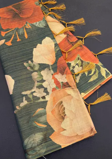 Soft Gold Erode Silk Digital Print Saree