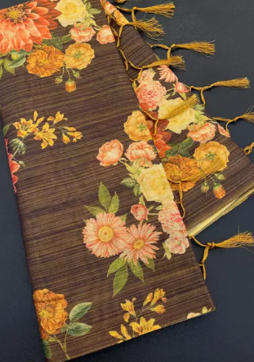 Soft Gold Erode Silk Digital Print Saree