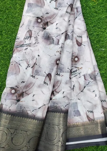 Floral Digital Print Dola Silk Saree