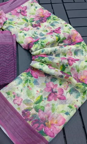 Linen Cotton Digital Print Saree