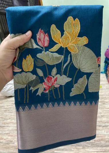 Banarasi Embroidery Cotton Silk Saree