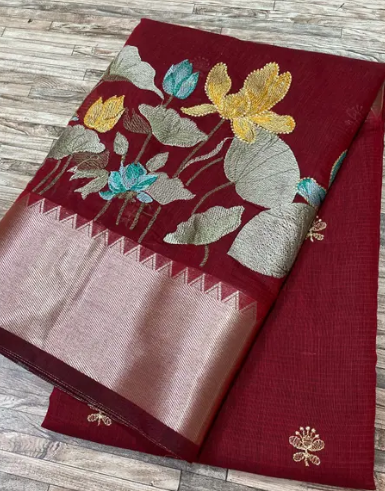 Banarasi Embroidery Cotton Silk Saree
